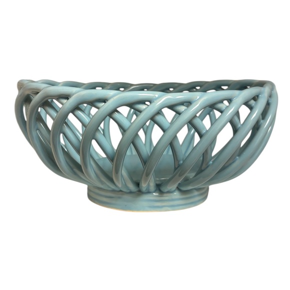 Other - Vintage Lattice Open Ceramic Woven Bread Basket Bowl